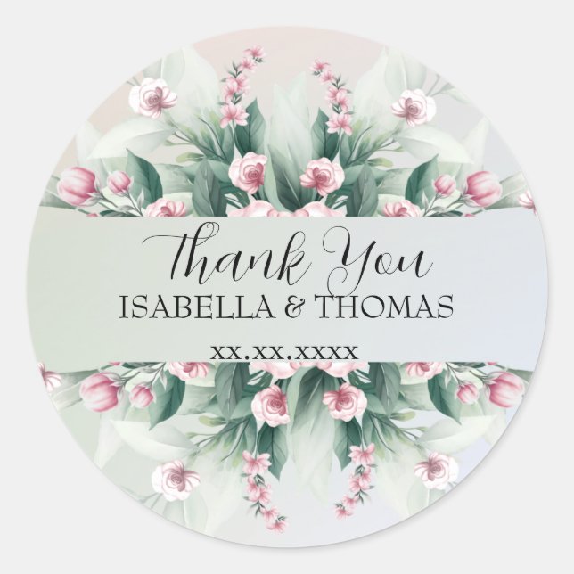Sticker Rond Merci pastel floral élégant Mariage (Devant)