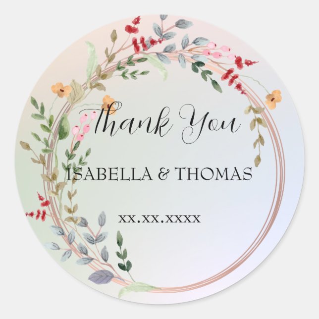 Sticker Rond Merci pastel floral élégant Mariage (Devant)