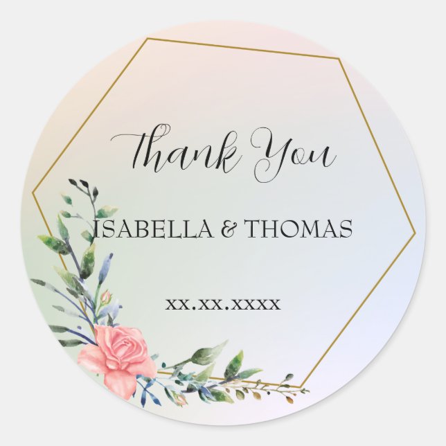 Sticker Rond Merci pastel floral élégant Mariage (Devant)