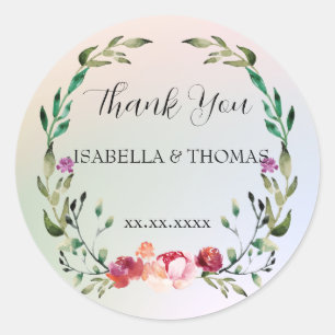 Sticker Rond Merci pastel floral élégant Mariage