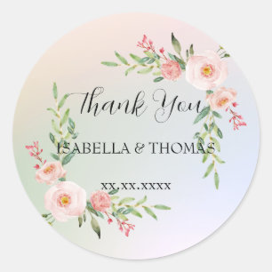 Sticker Rond Merci pastel floral élégant Mariage