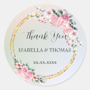 Sticker Rond Merci pastel floral élégant Mariage