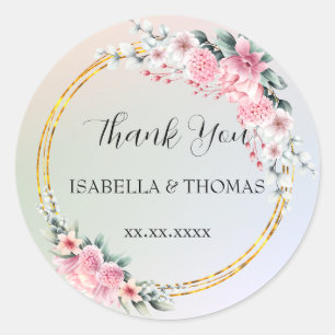 Sticker Rond Merci pastel floral élégant Mariage