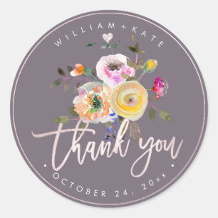 Sticker Rond Merci, Pastel Roses Blush Script moderne