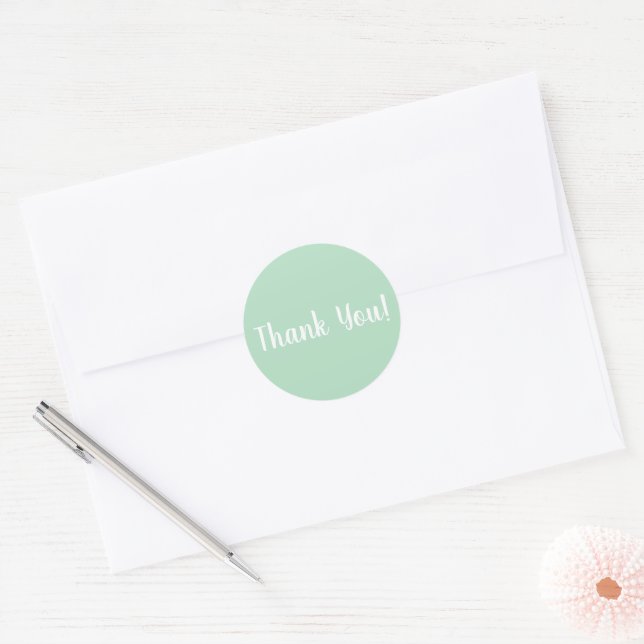 Sticker Rond Merci Pastel Vert Blanc Typographie (Enveloppe)