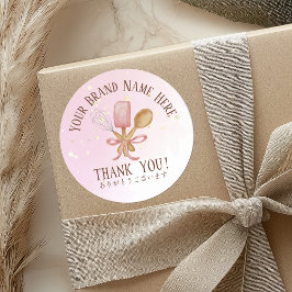 Sticker Rond Merci Pâtisserie Chef Cuisine Ustensile Rose migno