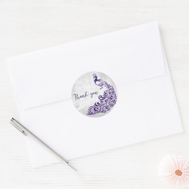 Sticker Rond Merci Peacock violet (Enveloppe)