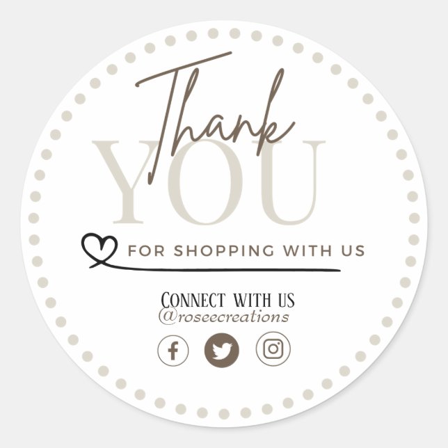 Sticker Rond Merci personnalisable pour magasiner avec nous (Devant)