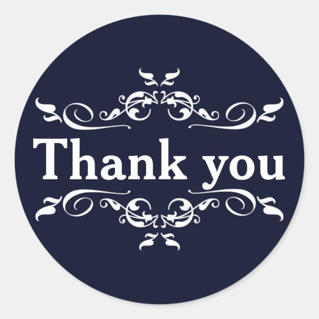 Sticker Rond Merci personnalisé bleu et blanc marine (Devant)
