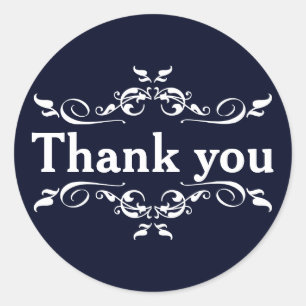 Sticker Rond Merci personnalisé bleu et blanc marine