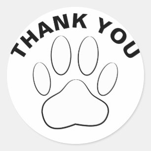 Sticker Rond Merci personnalisé Empreinte de patte blanc