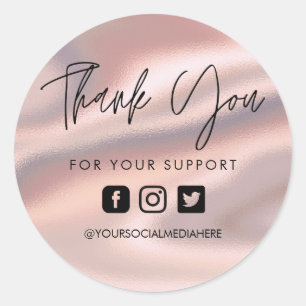 Sticker Rond Merci personnalisé en soie rose