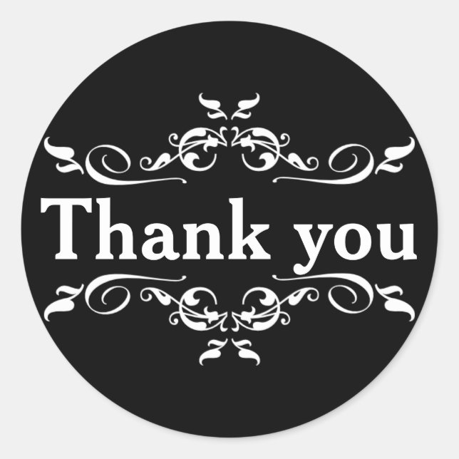 Sticker Rond Merci personnalisé noir et blanc (Devant)