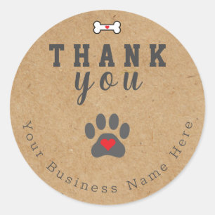 Sticker Rond Merci Personnalisé Paw Chien, Kraft