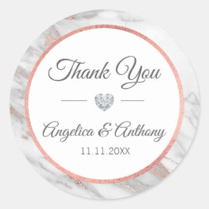 Sticker Rond Merci personnalisé Rose Mariage or sceaux