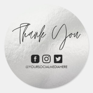 Sticker Rond Merci personnalisé Silver