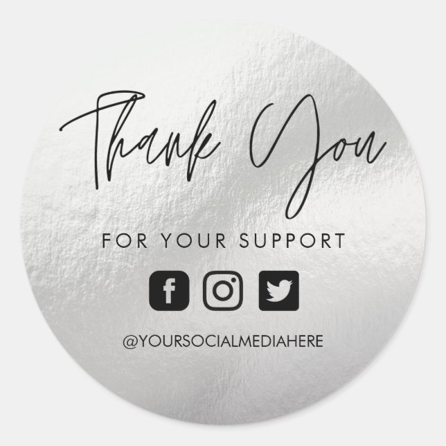 Sticker Rond Merci personnalisé Silver (Devant)