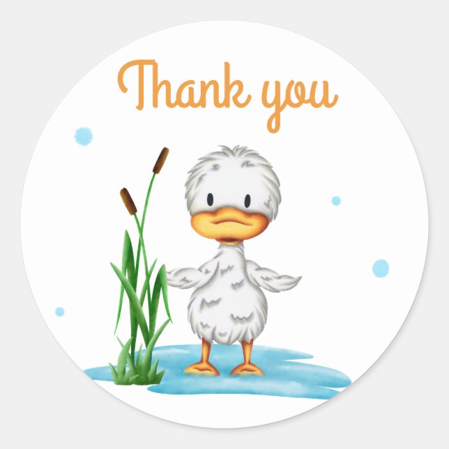 Sticker Rond Merci petit canard dans le baby shower aquatique (Devant)