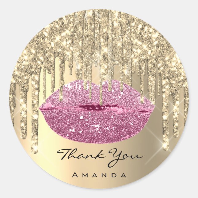 Sticker Rond Merci Petite Entreprise Nom Gold Rose Glam Lièvres (Devant)