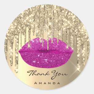 Sticker Rond Merci Petite entreprise Nom Gold Rose Parties scin