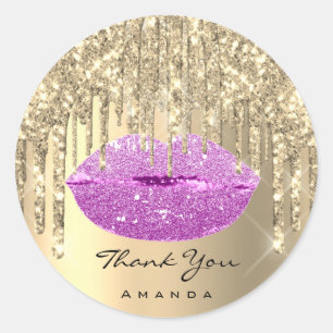 Sticker Rond Merci Petite entreprise Nom Gold Rose Parties scin