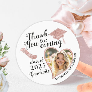 Sticker Rond Merci photo blanc et Rose Gold Graduation
