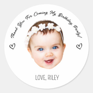 Sticker Rond Merci photo d'anniversaire personnalisé moderne ro