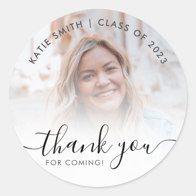 Sticker Rond Merci photo de graduation en calligraphie moderne (Devant)