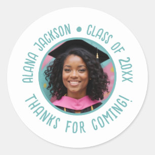 Sticker Rond Merci photo de graduation personnalisée Favoriser