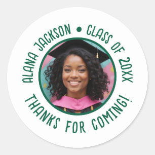 Sticker Rond Merci photo de graduation personnalisée Favoriser
