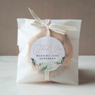 Sticker Rond Merci photo faire-part de naissance floral