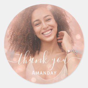 Sticker Rond Merci Photo Rose Fête d'anniversaire Rose Pâle