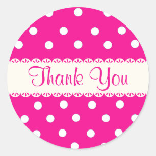 Sticker Rond Merci Pink Fuschia & White Polka Dot
