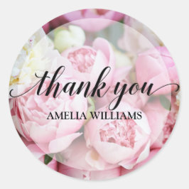 Sticker Rond Merci Pink Peonies Floral
