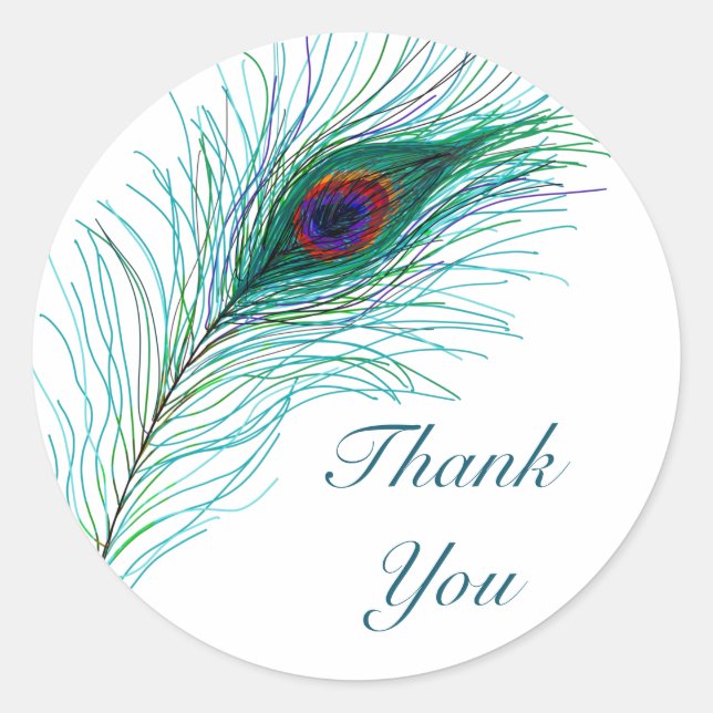 Sticker Rond Merci | Plumes de paon (Devant)