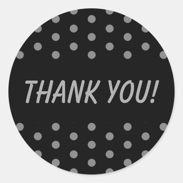 Sticker Rond Merci Pois noir et gris (Devant)