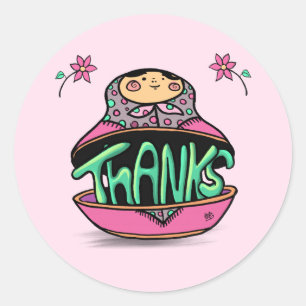 Sticker Rond Merci Poupée russe Matryoshka