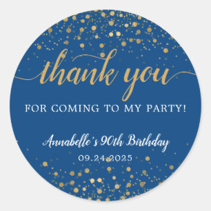 Sticker Rond Merci Pour Arrivée Gold Confetti Bleu Anniversair