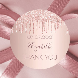 Sticker Rond Merci pour la douche de la mariée rose gold paille