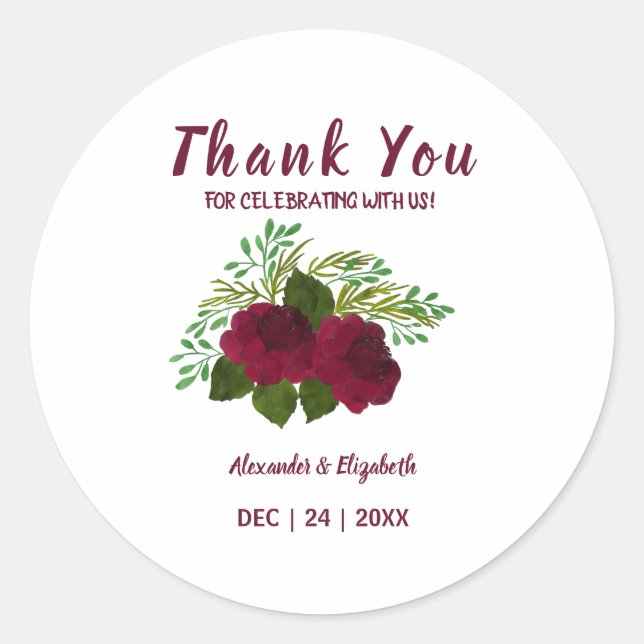 Sticker Rond Merci pour la Fleur rouge Mariage à venir (Devant)