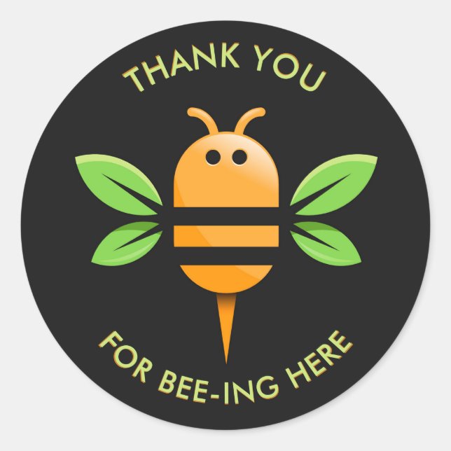 Sticker Rond Merci pour l'abeille ici Noir (Devant)