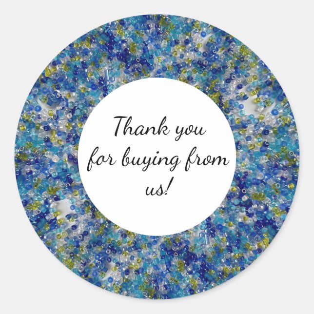 Sticker Rond Merci Pour L'Achat De Perles Bleues Us (Devant)