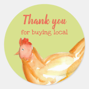 Sticker Rond Merci Pour L'Achat Local Poulet Vert