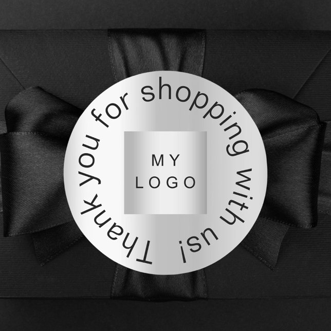 Sticker Rond Merci pour l'achat logo d'entreprise argent (Créateur téléchargé)