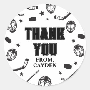 Sticker Rond Merci pour l'anniversaire de hockey noir et blanc