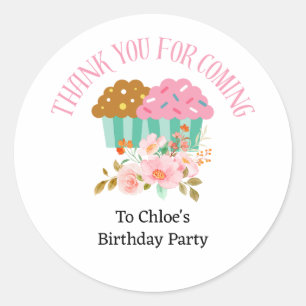 Sticker Rond Merci Pour L'Anniversaire Floral Cupcake À Venir