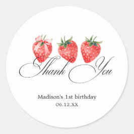 Sticker Rond Merci pour le 1er anniversaire de Strawberry Bow