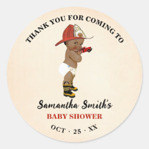 Sticker Rond Merci pour le Baby shower d'un pompier