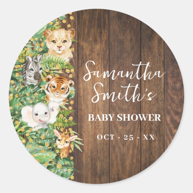Sticker Rond Merci pour le Baby shower rustique Safari à venir (Devant)