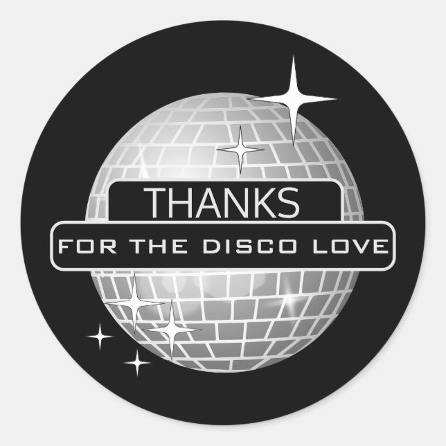 Sticker Rond MERCI Pour le Bal d'anniversaire Rétro Disco Amour (Devant)
